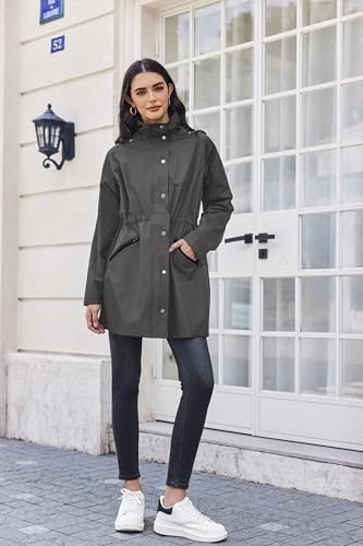 Raincoat Women Waterproof Long Hooded Rain Jacket Trench Coats Windbreaker Travel Jacket