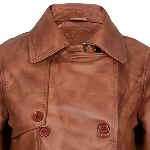 Ladies Leather Trench Coat Tan Mid Length Coat Classic Jacket