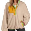 Sweatshirt for Women Oversized Fuzzy Fleece Jacket Color Block Button Long Sleeve Pullover Sherpa Sweatshirts Tops