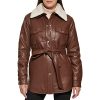 womens Modern Updated Shacket Belted Trench Faux-leather