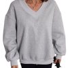 Womens V Neck Oversized Sweatshirts Casual Drop Shoulder Long Sleeve Pullover Tops