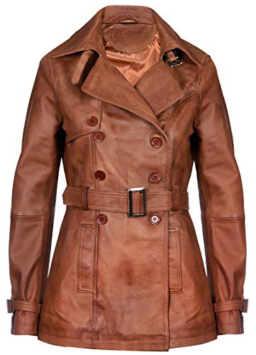 Ladies Leather Trench Coat Tan Mid Length Coat Classic Jacket