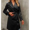 Women's Double Breasted Midi Trench Coat Flowy Light Weight Classic Belted Lapel Slim Windproof Overcoat