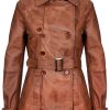 Ladies Leather Trench Coat Tan Mid Length Coat Classic Jacket