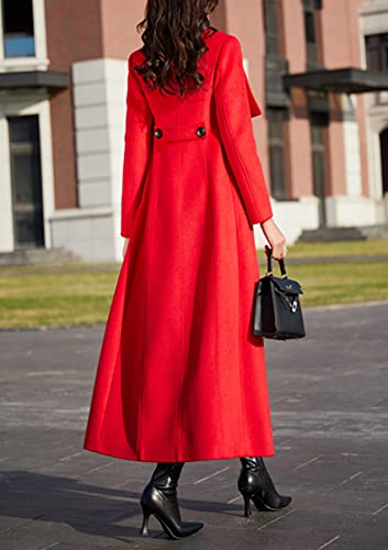 Women's Winter Red Charming Thick Wool Jacket Outwear Long Trench Coat Woolen Coat