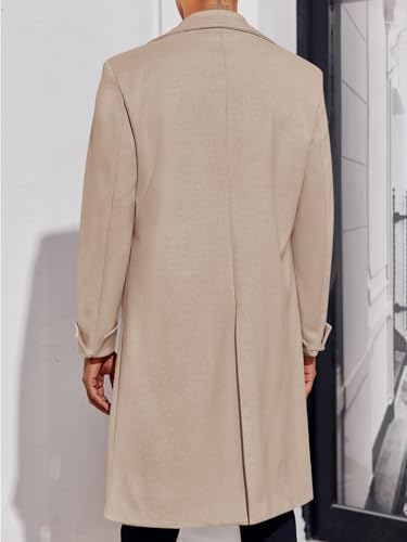 Men's Notch Lapel Double Breasted Long Trench Coat Casual Cotton Blend Peacoat