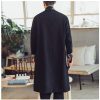 Mens Long Kimono Cardigan Open Front Print Cotton Linen Trench Coat