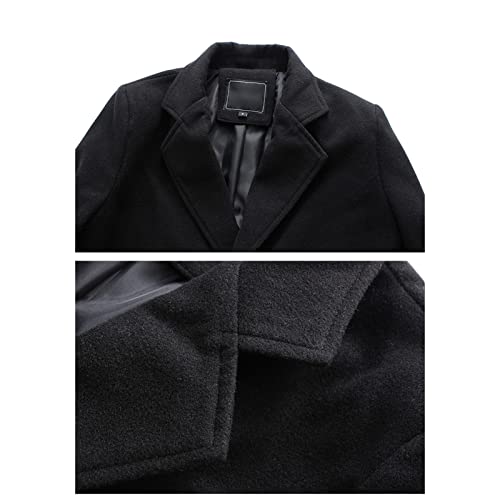 Men's Casual Mid-Length Trench Coat Single Breasted Business Pea Coats Winter Notched Lapel Windbreaker Jacket