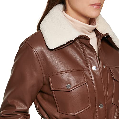 womens Modern Updated Shacket Belted Trench Faux-leather