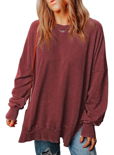 Womens Sweatshirt Casual Long Sleeve Crewneck Lightweight Pullover Tops Loose Sweatshirts