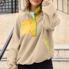 Sweatshirt for Women Oversized Fuzzy Fleece Jacket Color Block Button Long Sleeve Pullover Sherpa Sweatshirts Tops
