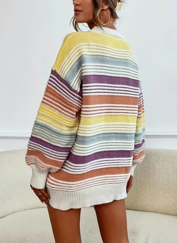 Women Contrast Striped Pullover Sweater 2025 Fall Outfits Oversized Knit Jumper Tops