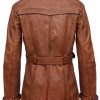 Ladies Leather Trench Coat Tan Mid Length Coat Classic Jacket