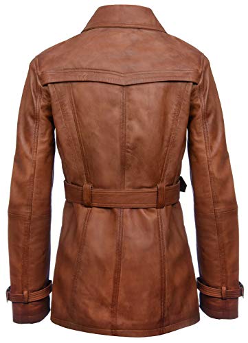 Ladies Leather Trench Coat Tan Mid Length Coat Classic Jacket