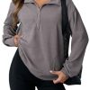 Womens Sweatshirt Waffle Knit Long Sleeve Lapel Half Zip Up Casual Lightweight Soft Sweatshirts Loose Pullover Tops