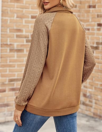 Women's Sweatshrits Quarter Zip Pullover Fleece Sweatshirt Casual Cable Knit Sleeve Hoodies Fashion Outfits Clothes