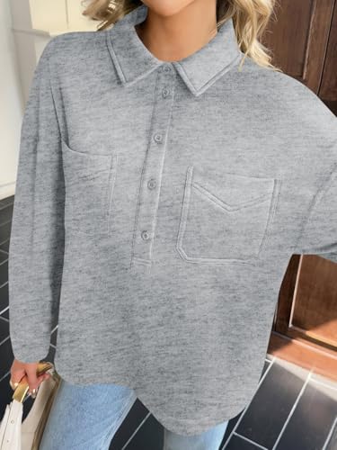 Womens Oversized Sweatshirt Casual Long Sleeve Henley V Neck Pullover Tops Fall Outfits Clothes