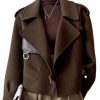 Women Cropped Wool Coats Warm Pea Coat Notched Lapel Open Front Trench Overcoat Jackets with Pockets