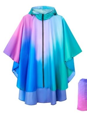 Waterproof Hooded Lightweight Rain Poncho for Adults Women Men with Pockets Unisex Fashion Zipper Jacket Coat