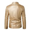 Men's Faux Leather Motorcycle Jacket Vintage Stand Collar Leather Biker Coat Fashion Lightweight Zipper Coats