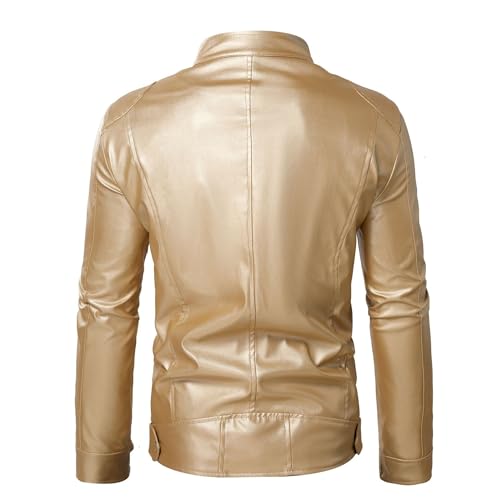 Men's Faux Leather Motorcycle Jacket Vintage Stand Collar Leather Biker Coat Fashion Lightweight Zipper Coats