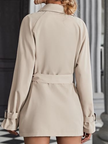 Women's Solid Double Breasted Long Trench Coat Raglan Sleeve Belted Lapel Overcoat