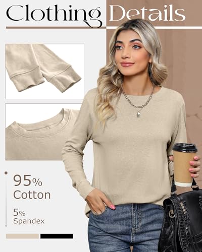 2 Pack Women's Casual Sweatshirts, Long Sleeve Cotton Shirts Loose Fit Lightweight Crew Neck Basic Tops Pullover