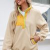 Sweatshirt for Women Oversized Fuzzy Fleece Jacket Color Block Button Long Sleeve Pullover Sherpa Sweatshirts Tops