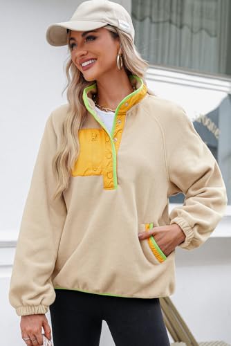 Sweatshirt for Women Oversized Fuzzy Fleece Jacket Color Block Button Long Sleeve Pullover Sherpa Sweatshirts Tops