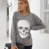 Women's Halloween Sweatshirts Skull Graphic T Shirts Long Sleeve Pullover Tops Gothic Fall Clothes 2025