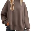 Women's Oversized Batwing Sweaters 2025 Fall Outfits Trendy Crewneck Knit Side Slit Fashion Pullover Tops