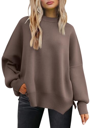 Women's Oversized Batwing Sweaters 2025 Fall Outfits Trendy Crewneck Knit Side Slit Fashion Pullover Tops