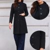 Winter Coat for Women Stand Collar Single Breasted Pea Coat Mid-Long Outwear with Pocket