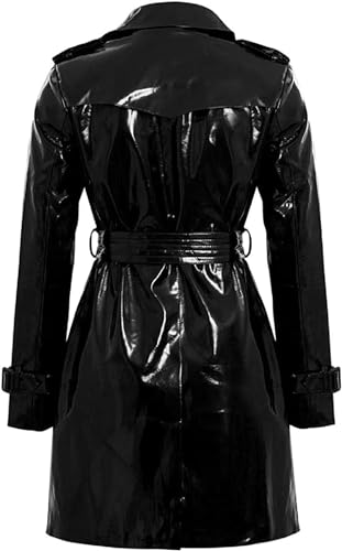 Women's Double-Breasted PVC Patent Leather Trench Coat - Wet Look Outdoor Fashion Trench Coats for Women
