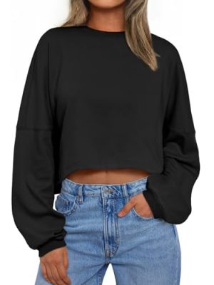 Cropped Sweatshirts for Women Oversized Crewneck Sweaters Long Sleeve Tops Fall Winter Clothes 2025