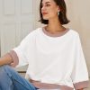 Womens 3/4 Length Sleeve Tops Oversized Fall Sweatshirts Crewneck Striped Shirt Casual Pullover Sweatshirts