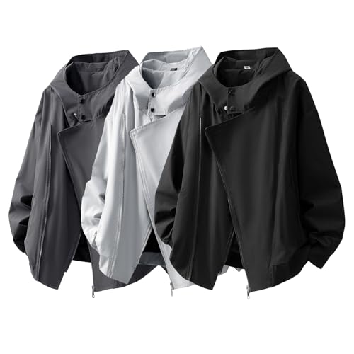 Mens Solid Color Zip Up Hooded Jacket Unisex Oversized Sports Windbreaker Coat