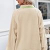 Sweatshirt for Women Oversized Fuzzy Fleece Jacket Color Block Button Long Sleeve Pullover Sherpa Sweatshirts Tops