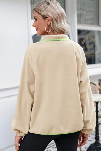 Sweatshirt for Women Oversized Fuzzy Fleece Jacket Color Block Button Long Sleeve Pullover Sherpa Sweatshirts Tops