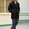 Mens Trench Coat Single Breasted Mid-Long Pea Coat Classic Winter Business Jacket with Detachable Hood