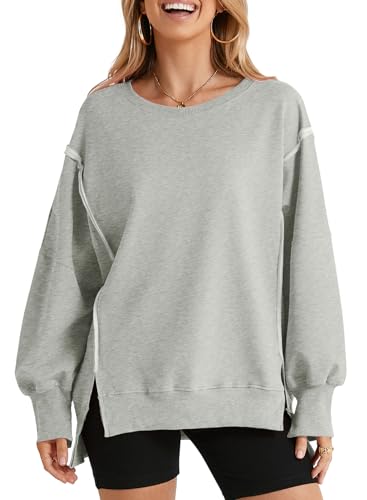 Womens Oversized Reverse Seam Sweatshirt Casual Long Sleeve Pullover Tops Lightweight Loose Crewneck Sweatshirts