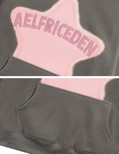Womens Graphic Hoodies Pink Star Print Hoodie Unisex Oversized Hoodies Long Sleeve Pocket Pullover