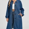 Denim Trench Coat Women Midi Long Jean Jacket Oversized Single Breasted Maxi Duster Overcoat