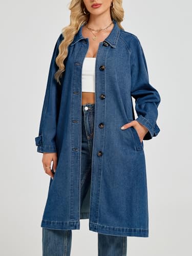 Denim Trench Coat Women Midi Long Jean Jacket Oversized Single Breasted Maxi Duster Overcoat