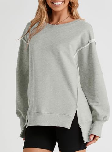 Womens Oversized Reverse Seam Sweatshirt Casual Long Sleeve Pullover Tops Lightweight Loose Crewneck Sweatshirts