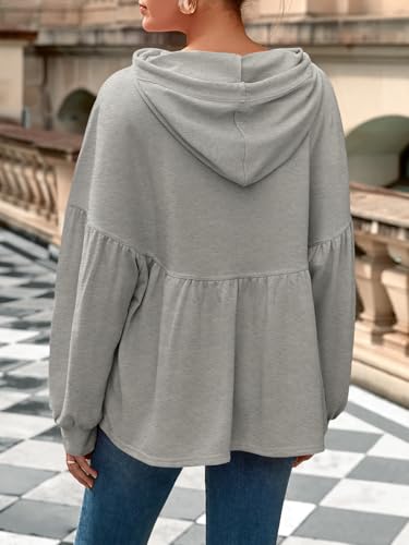 Womens Oversized Hoodies Sweatshirts Casual Lantern Long Sleeve Drawstring Peplum Hem Loose Hooded Pullover Tops