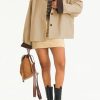 Womens Contrast Collar Jacket Casual Button Down Long Sleeves Crop Trench Coat Outerwear with Pockets