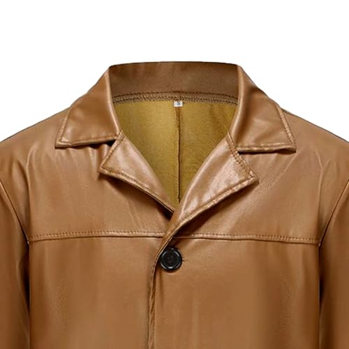 Men's Leather Trench Coat Full Length Vintage Faux Leather Long Overcoat Fall Winter Windproof Jacket Cardigan