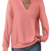 Women Casual Long Sleeve V Neck Sweatshirts Cute Loose Fit Lightweight Pullover Tops
