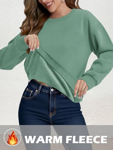 Women Fleece Lined Sweatshirt Casual Crew Neck Pullover Sweatshirt Loose Soft Long Sleeve Fall Winter Sweaters 2026